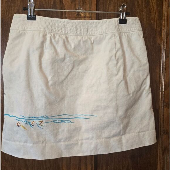 J CREW RARE VINTAGE Ivory Skirt with Beach Surfing Scene Print - Picture 6 of 11